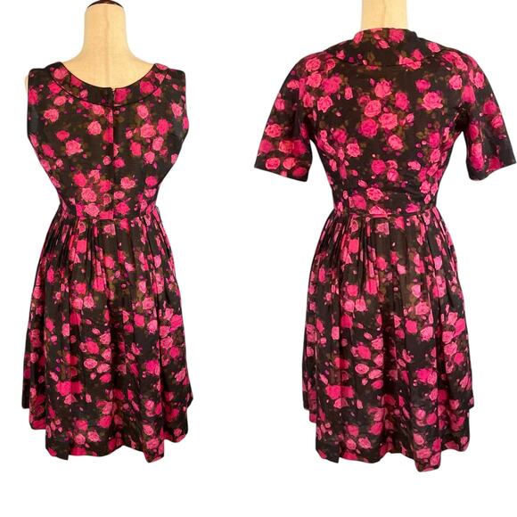 Vintage 1950's Two Piece L'aiglon Dress Jacket Pink Floral Roses Size 8 - Picture 4 of 7